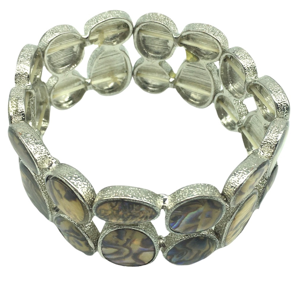Beautiful Cuff Stretch Iridescent Shell Silver St… - image 4